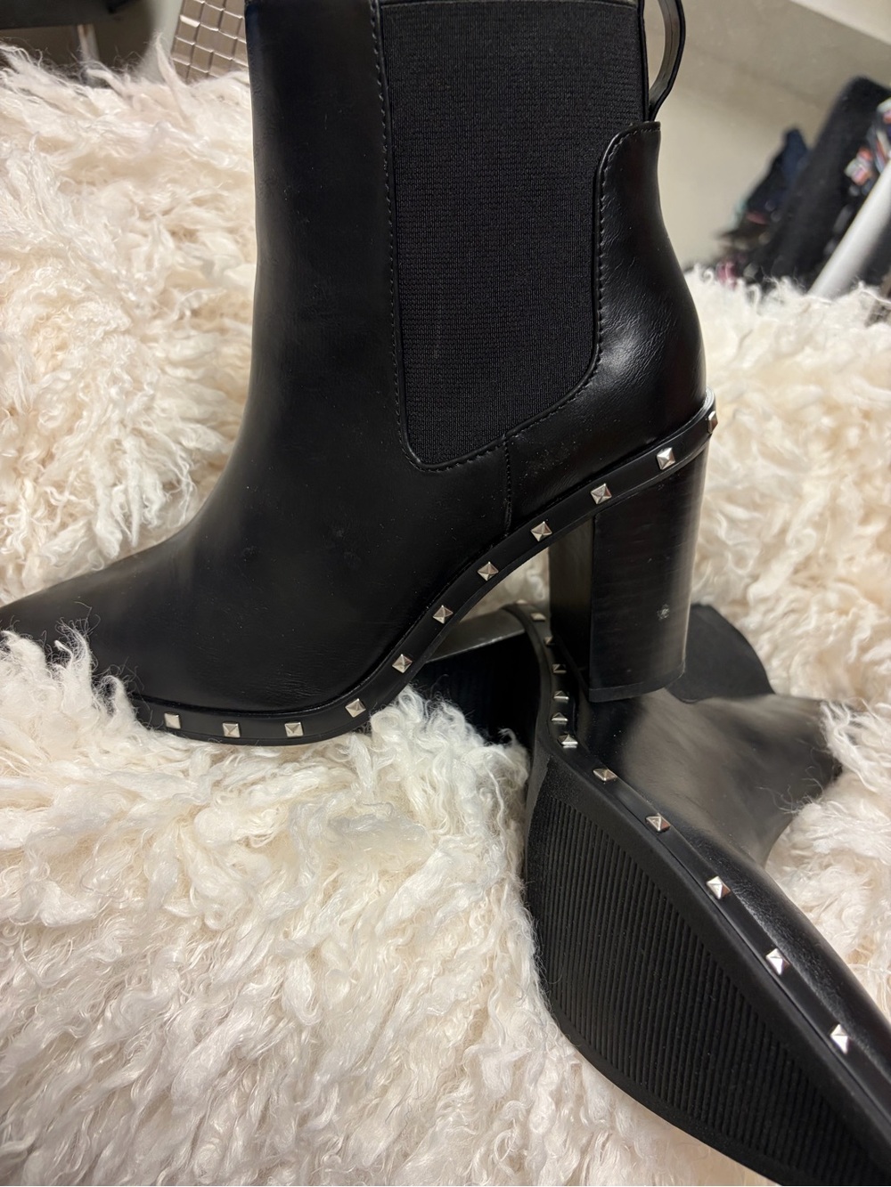 Charles by Charles David Black Studded Block Heel Chelsea Bootie’s 3 inch heel